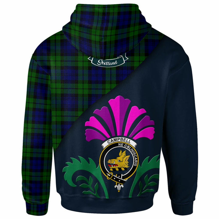 Scottish Campbell Clan Crest Tartan Hoodie - Scotland Thistle Style Back Side Tartan Plaid