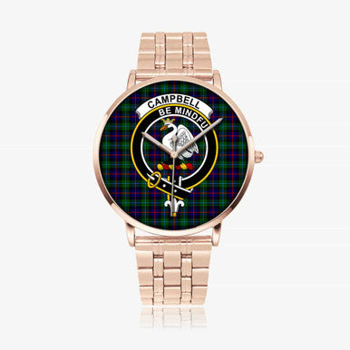 Scottish Campbell Clan Crest Tartan Instafamous Steel Quartz Watches Tartan Plaid Rose Gold 1