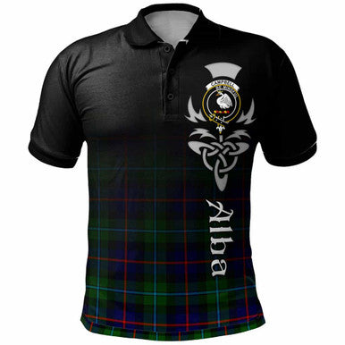 Scottish Campbell Clan Crest Tartan Polo Shirt - Alba Gu Brath Family Crest Celtic Inspired Front Side Tartan Plaid
