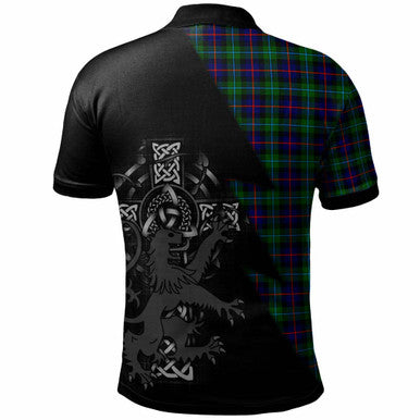 Scottish Campbell Clan Crest Tartan Polo Shirt - Lion Rampant Celtic Cross Flash Style Back Side Tartan Plaid