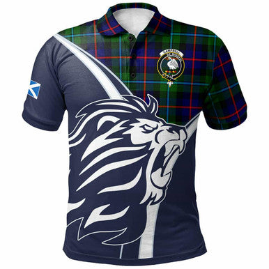 Scottish Campbell Clan Crest Tartan Polo Shirt - Scottish Flag With Lion Front Side Tartan Plaid
