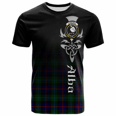 Scottish Campbell Clan Crest Tartan T-Shirt - Alba Gu Brath Family Crest Celtic Inspired Front Side Tartan Plaid