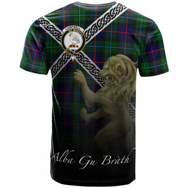 Scottish Campbell Clan Crest Tartan T-Shirt - Celtic With Scotland Lion Back Side Tartan Plaid