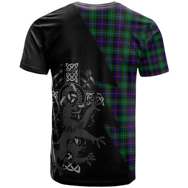 Scottish Campbell Clan Crest Tartan T-Shirt - Lion Rampant Celtic Cross Flash Style Back Side Tartan Plaid