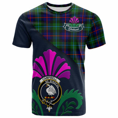 Scottish Campbell Clan Crest Tartan T-Shirt - Scotland Thistle Style Front Side Tartan Plaid