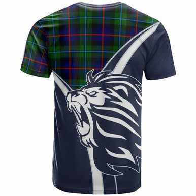 Scottish Campbell Clan Crest Tartan T-Shirt - Scottish Flag With Lion Back Side Tartan Plaid