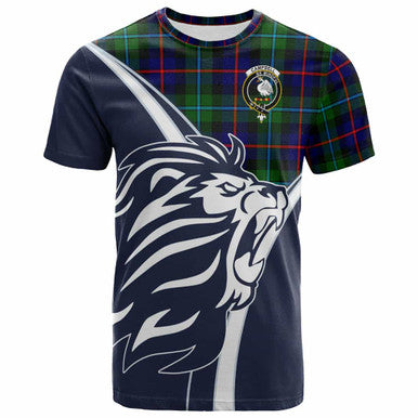 Scottish Campbell Clan Crest Tartan T-Shirt - Scottish Flag With Lion Front Side Tartan Plaid