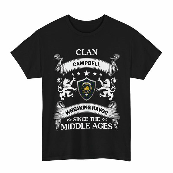 Scottish Campbell Clan Crest Tartan T-Shirt Wreaking Havoc Design Tartan Plaid Black Color
