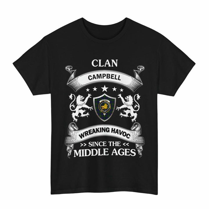 Scottish Campbell Clan Crest Tartan T-Shirt Wreaking Havoc Design Tartan Plaid Black Color