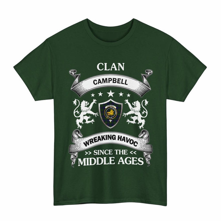 Scottish Campbell Clan Crest Tartan T-Shirt Wreaking Havoc Design Tartan Plaid Forest Green Color