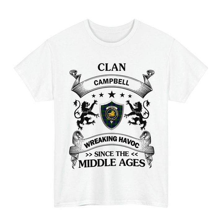 Scottish Campbell Clan Crest Tartan T-Shirt Wreaking Havoc Design Tartan Plaid White Color