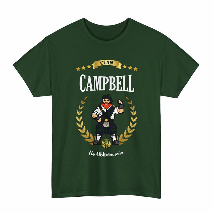 Scottish Campbell Clan Tartan T-Shirt - Motto Scotsman Tartan Plaid Forest Green Color