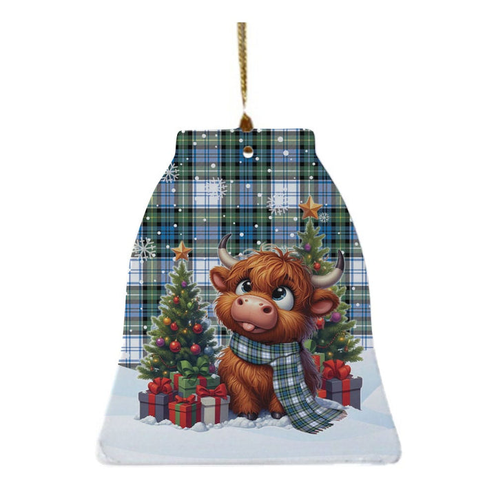 Scottish Campbell Dress Ancient Clan Tartan Ceramic Ornament Cute Highland Cow Christmas Bell Style Tartan Plaid