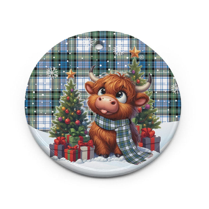 Scottish Campbell Dress Ancient Clan Tartan Ceramic Ornament Cute Highland Cow Christmas Circle Style Tartan Plaid