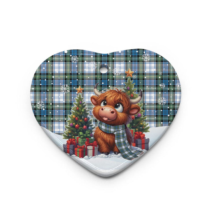 Scottish Campbell Dress Ancient Clan Tartan Ceramic Ornament Cute Highland Cow Christmas Heart Style Tartan Plaid