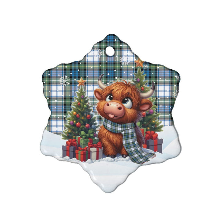Scottish Campbell Dress Ancient Clan Tartan Ceramic Ornament Cute Highland Cow Christmas Snow Flake Style Tartan Plaid