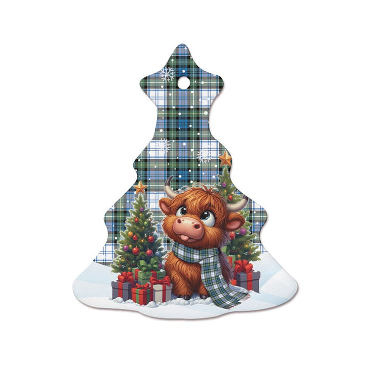 Scottish Campbell Dress Ancient Clan Tartan Ceramic Ornament Cute Highland Cow Christmas Tree Style Tartan Plaid