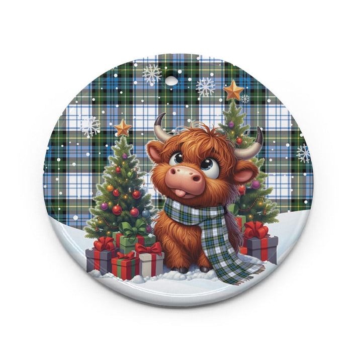 Scottish Campbell Dress Clan Tartan Ceramic Ornament Cute Highland Cow Christmas Circle Style Tartan Plaid