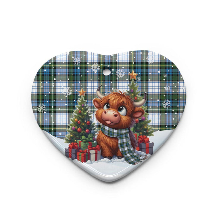 Scottish Campbell Dress Clan Tartan Ceramic Ornament Cute Highland Cow Christmas Heart Style Tartan Plaid