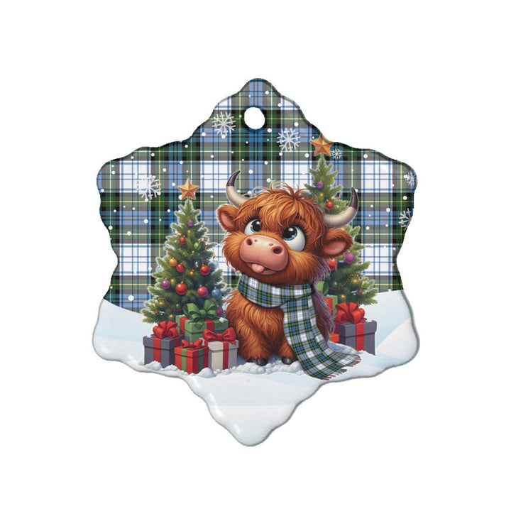 Scottish Campbell Dress Clan Tartan Ceramic Ornament Cute Highland Cow Christmas Snow Flake Style Tartan Plaid
