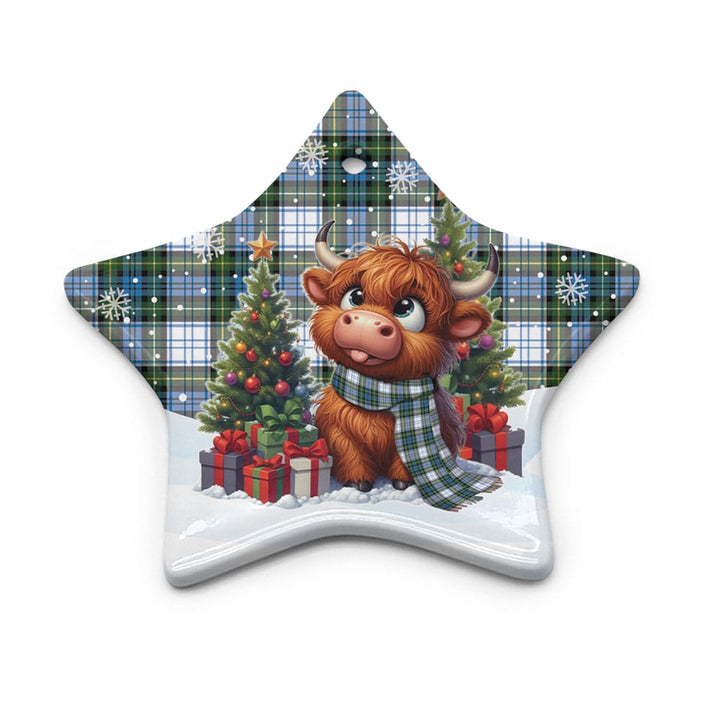 Scottish Campbell Dress Clan Tartan Ceramic Ornament Cute Highland Cow Christmas Star Style Tartan Plaid