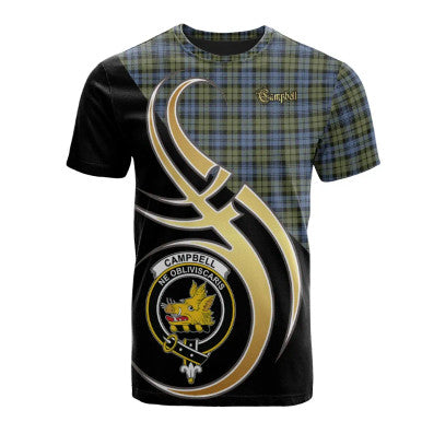 Scottish Campbell Faded Clan Crest Tartan T-Shirt Believe in Me Front Side Tartan Plaid