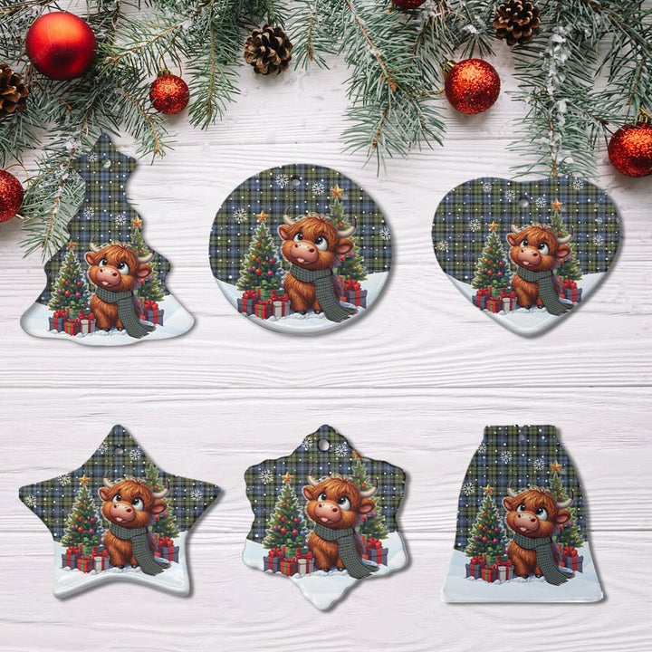 Scottish Campbell Faded Clan Tartan Ceramic Ornament Cute Highland Cow Christmas All Style Tartan Plaid