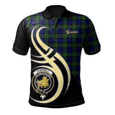 Scottish Campbell Modern Clan Crest Tartan Polo Shirt Believe in Me Front Side Tartan Plaid