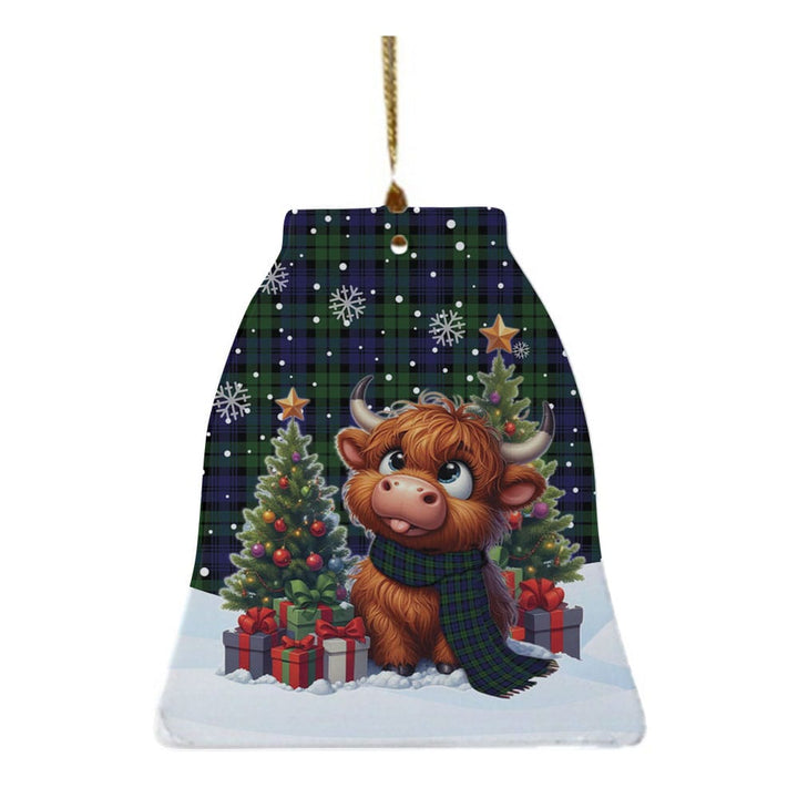 Scottish Campbell Modern Clan Tartan Ceramic Ornament Cute Highland Cow Christmas Bell Style Tartan Plaid