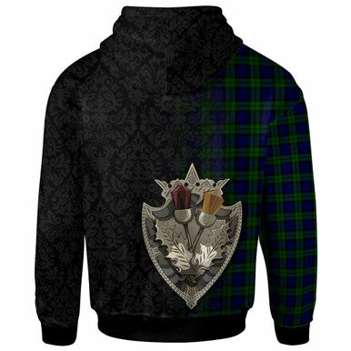 Scottish Campbell Modern Clan Tartan Hoodie - Half Thistle Flowers Celtic Design Back Side Tartan Plaid