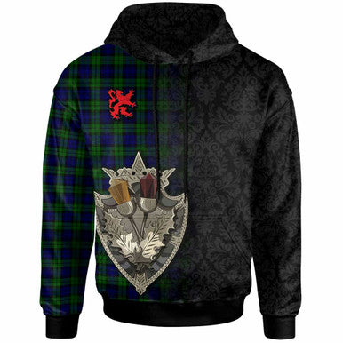 Scottish Campbell Modern Clan Tartan Hoodie - Half Thistle Flowers Celtic Design Front Side Tartan Plaid