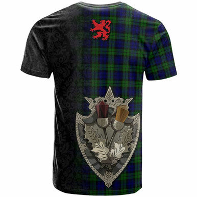 Scottish Campbell Modern Clan Tartan T-Shirt - Half Thistle Flowers Celtic Design Back Side Tartan Plaid
