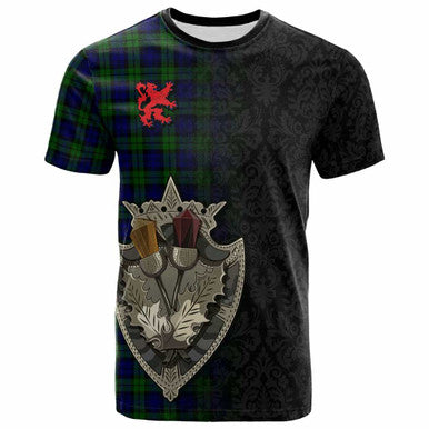 Scottish Campbell Modern Clan Tartan T-Shirt - Half Thistle Flowers Celtic Design Front Side Tartan Plaid