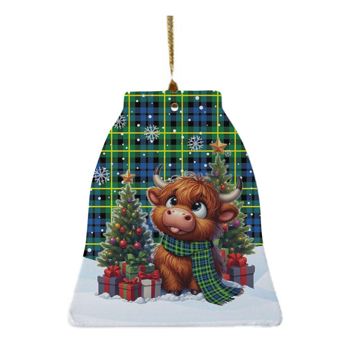 Scottish Campbell of Breadalbane Ancient Clan Tartan Ceramic Ornament Cute Highland Cow Christmas Bell Style Tartan Plaid
