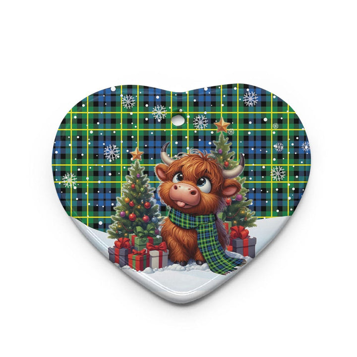 Scottish Campbell of Breadalbane Ancient Clan Tartan Ceramic Ornament Cute Highland Cow Christmas Heart Style Tartan Plaid