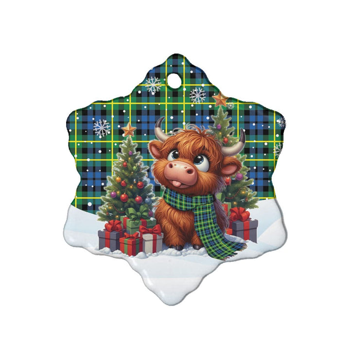 Scottish Campbell of Breadalbane Ancient Clan Tartan Ceramic Ornament Cute Highland Cow Christmas Snow Flake Style Tartan Plaid