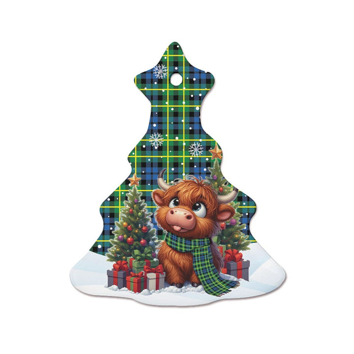 Scottish Campbell of Breadalbane Ancient Clan Tartan Ceramic Ornament Cute Highland Cow Christmas Tree Style Tartan Plaid
