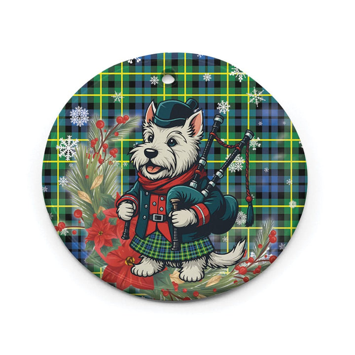 Scottish Campbell of Breadalbane Ancient Clan Tartan Ceramic Ornament Cute Scottish Terrier Dog Circle Style Tartan Plaid