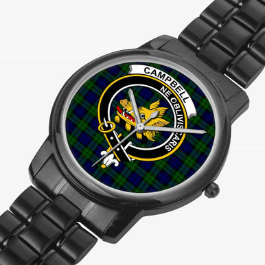 Scottish Campbell of Breadalbane Clan Crest Tartan Folding Clasp Steel Quartz Watches Tartan Plaid Black 2