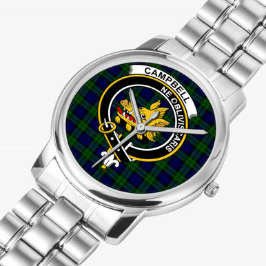 Scottish Campbell of Breadalbane Clan Crest Tartan Folding Clasp Steel Quartz Watches Tartan Plaid Silver 2