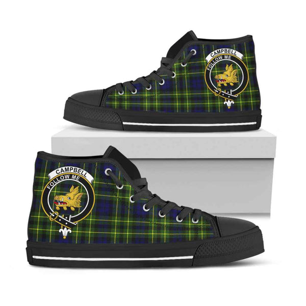 Scottish Campbell of Breadalbane Clan Crest Tartan High Top Shoes Black Sole Tartan Plaid