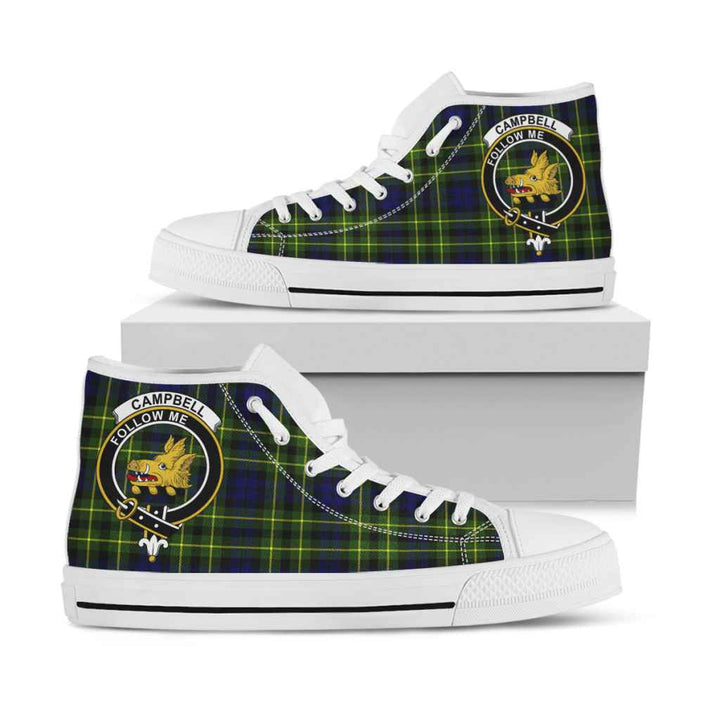 Scottish Campbell of Breadalbane Clan Crest Tartan High Top Shoes White Sole Tartan Plaid