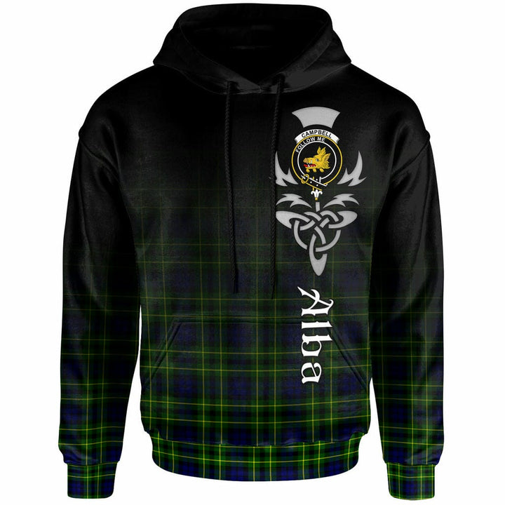 Scottish Campbell of Breadalbane Clan Crest Tartan Hoodie - Alba Gu Brath Family Crest Celtic Inspired Front Side Tartan Plaid