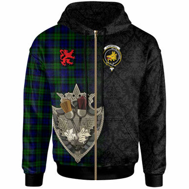Scottish Campbell of Breadalbane Clan Crest Tartan Hoodie - Half Thistle Flowers Celtic Design Zip-up Tartan Plaid