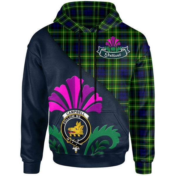 Scottish Campbell of Breadalbane Clan Crest Tartan Hoodie - Scotland Thistle Style Front Side Tartan Plaid