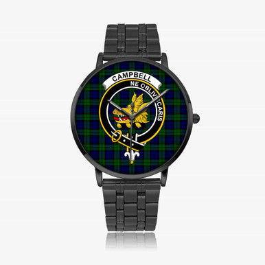 Scottish Campbell of Breadalbane Clan Crest Tartan Instafamous Steel Quartz Watches Tartan Plaid Black 1