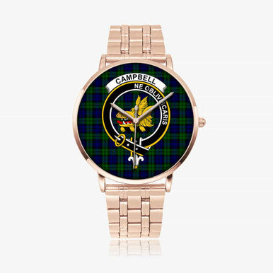 Scottish Campbell of Breadalbane Clan Crest Tartan Instafamous Steel Quartz Watches Tartan Plaid Rose Gold 1