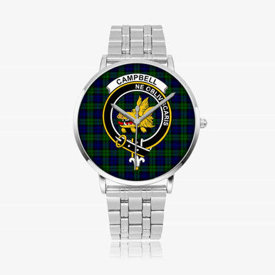 Scottish Campbell of Breadalbane Clan Crest Tartan Instafamous Steel Quartz Watches Tartan Plaid Silver 1