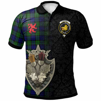 Scottish Campbell of Breadalbane Clan Crest Tartan Polo Shirt - Half Thistle Flowers Celtic Design Front Side Tartan Plaid