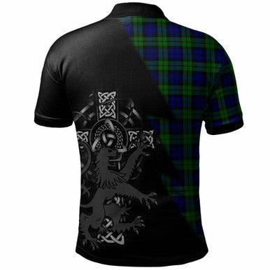 Scottish Campbell of Breadalbane Clan Crest Tartan Polo Shirt - Lion Rampant Celtic Cross Flash Style Back Side Tartan Plaid